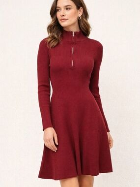 Riley & James Red Knit Dress Size L – Long Sleeve Fit & Flare Dress